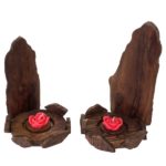 Set of 2 Raw Wood Candle Stands