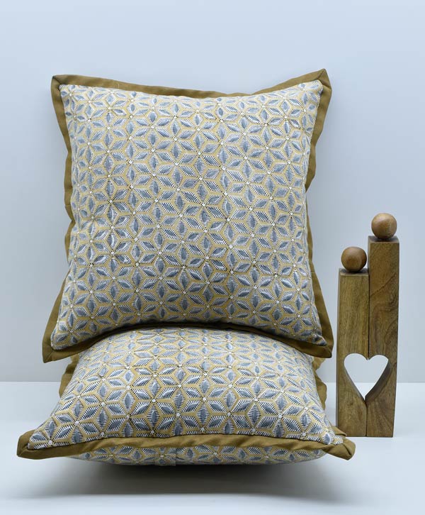 Multicolour Cotton & Velvet Cushion Cover