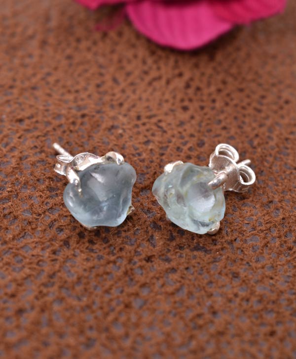 Flower Design Blue Topaz Stone Earrings