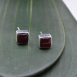 Square Garnet Stud Earrings