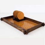 Floral Printed Base Wooden Tray With Coaster Set
