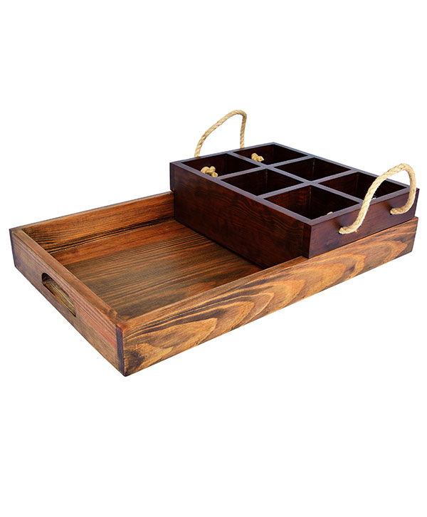 Wooden Tray With Bottle Holder
