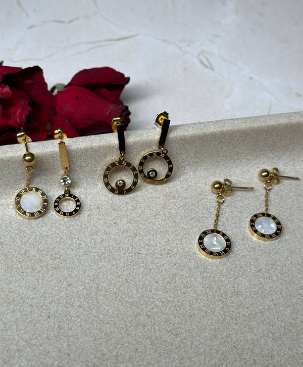 Set Of Three Roman Number Design Hanging Earrings