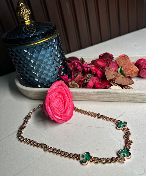 Green Clover Design With Studs Necklace