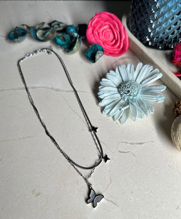 Layered Butterfly Necklace in Silver
