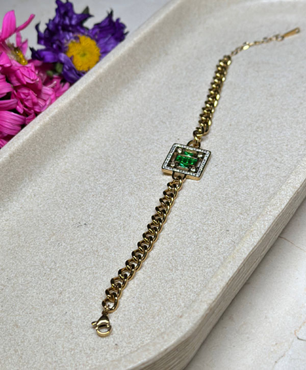 Green And Crystal Chain Bracelet