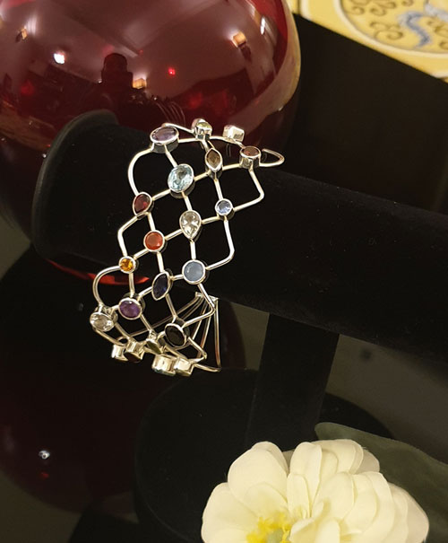 Multistone Silver Cuff