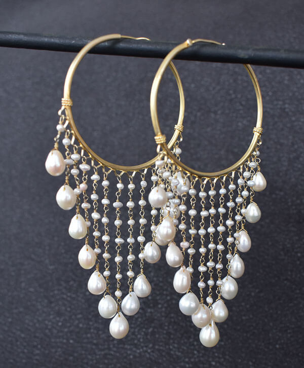 Buy White Gold Tone Pearl Hoop Earrings by SWABHIMANN JEWELLERY at Ogaan  Market Online Shopping Site
