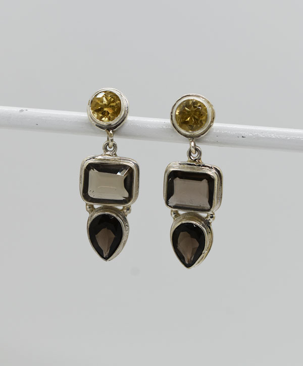 Smokey & Citrine Earrings - Platear