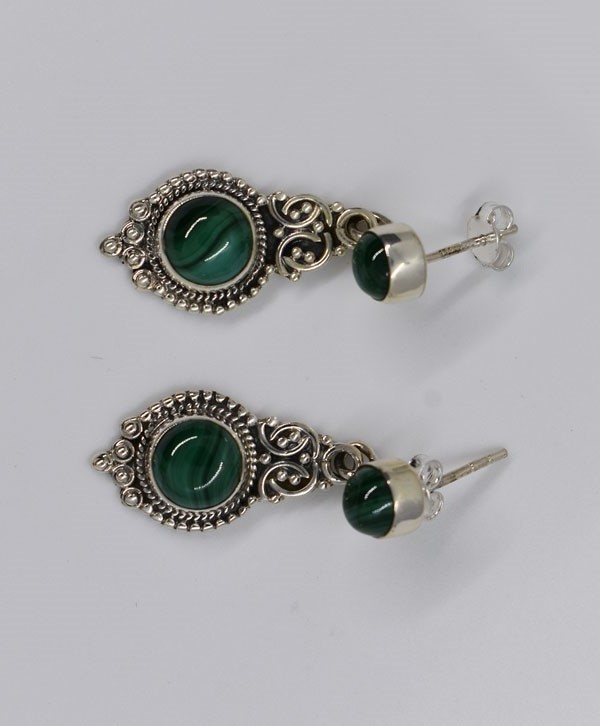 Silver & Malachite Earrings - Platear