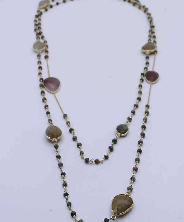 Multi Stone Long Necklace - Platear