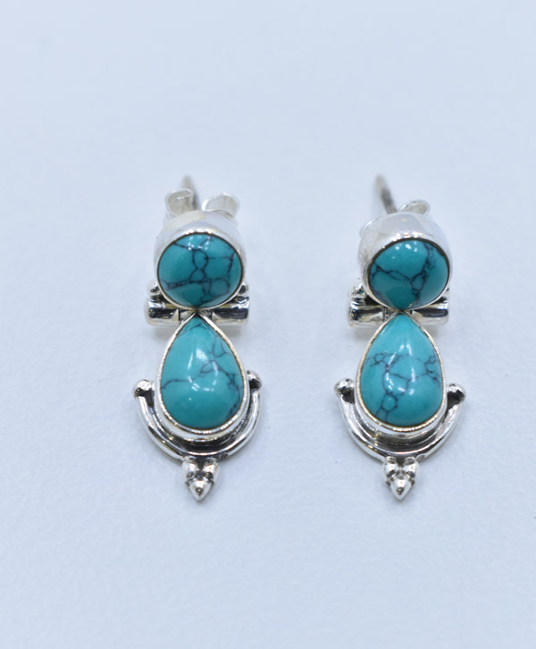 Turquoise Droplet Design Earrings - Platear