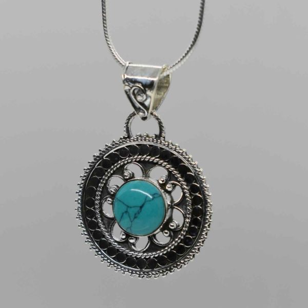 Bezel Gemstone Oval Pendant Necklace - Gold Plated Chain - Turquoise  (16-24