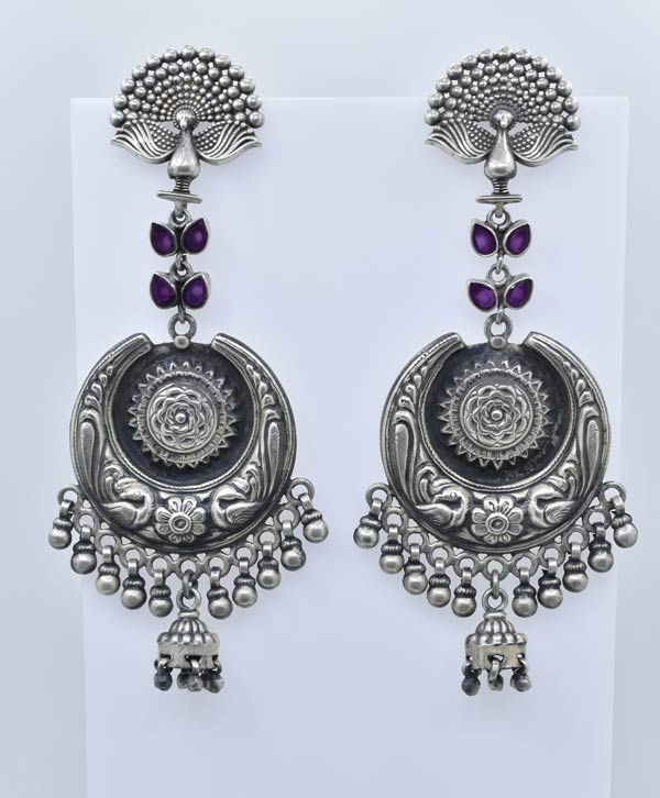 Peacock Design Long Earrings - Platear