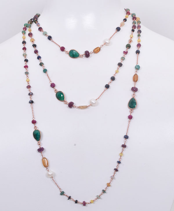 Gold Plated Multistone Modern Necklace - Platear