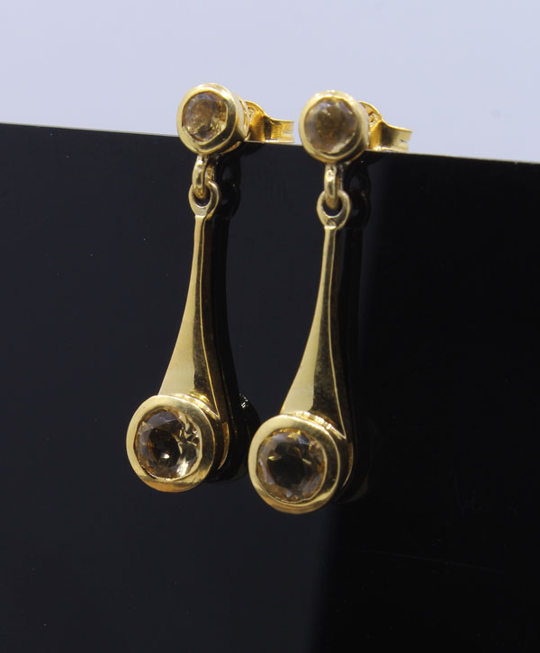 Gold Plated Long Citrine Earrings