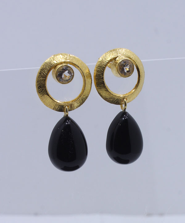 Black Onyx Stone Earrings - Platear