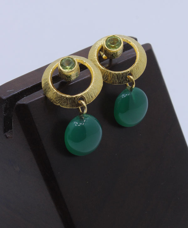 Green Onyx, Peridot Stone Earrings - Platear