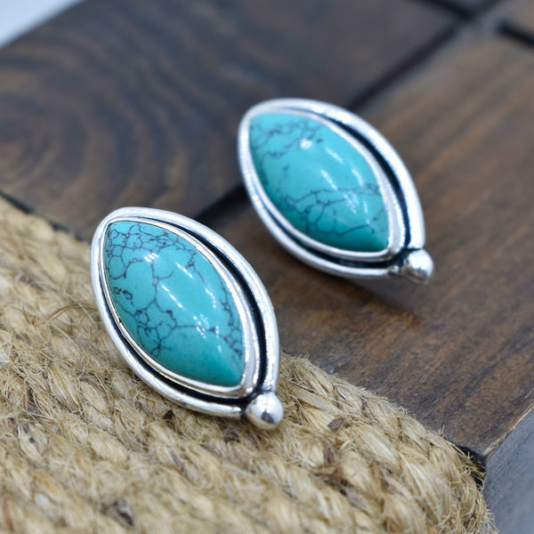 Large Turquoise Stone Cabochon Earrings