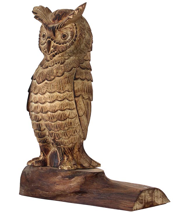 Hand Carved Owl on Branch Art