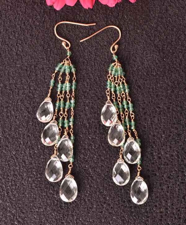 Gold Plated & Green Amethyst Modern Earrings