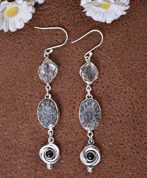 5 inch Grey stone dangle drop oval stones party evening Earrings | eBay