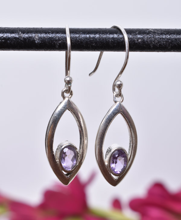 Sculpted Heart Amethyst Drop Post Earrings