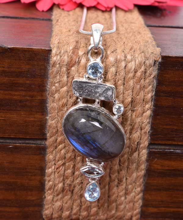 Labradorite buy & Blue Topaz Necklace