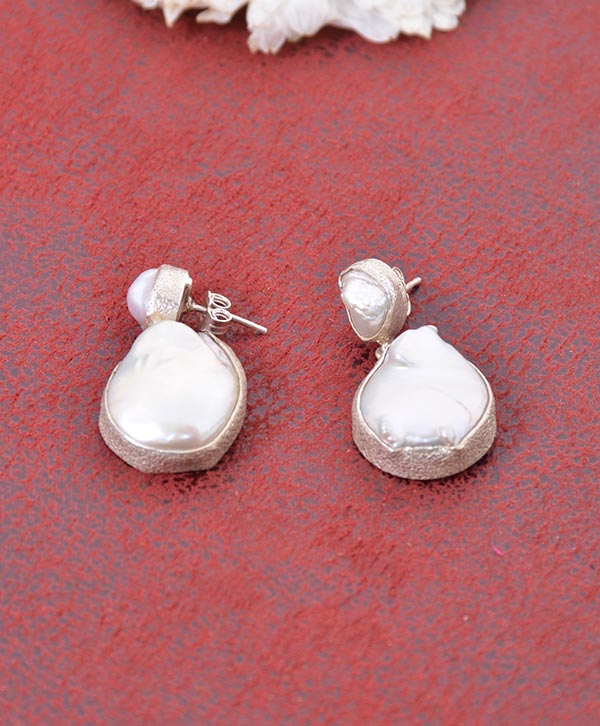 Long Bow Pearl Earrings in Sterling Silver | JOIA De Majorca