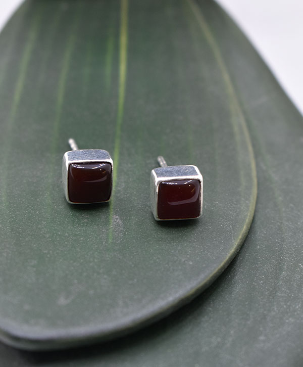 Square Garnet Stud Earrings