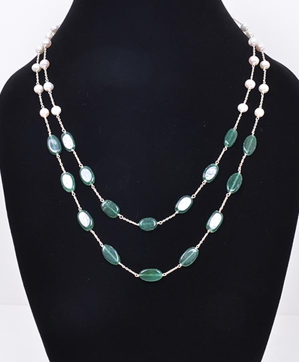 Emerald & Pearls Modern Neckalce - Platear