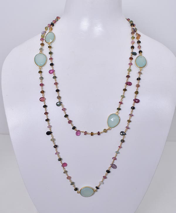 Aqua Chalcy & Multi Stone Necklace - Platear