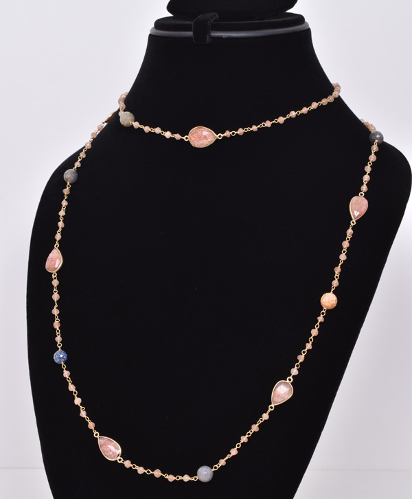 Gold Plated Multi Stone Openable Necklace - Platear