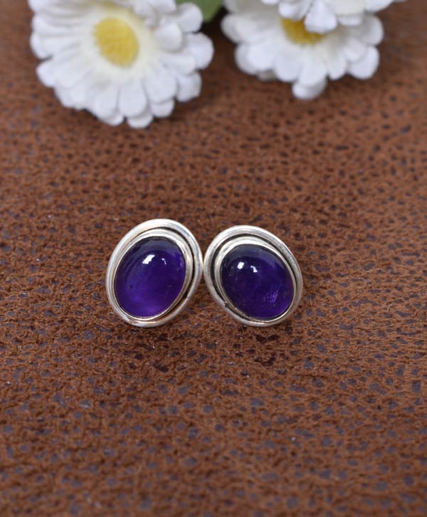 Beautiful Amethyst Stone Stud Earrings - Platear