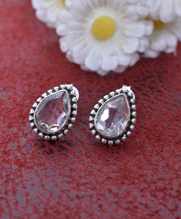 Big flower stud Crystal earrings | Ad stud earrings Pink stones | Rose –  Indian Designs