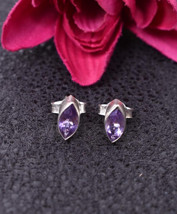 Amethyst Oval Cabachon and Diamond Earrings