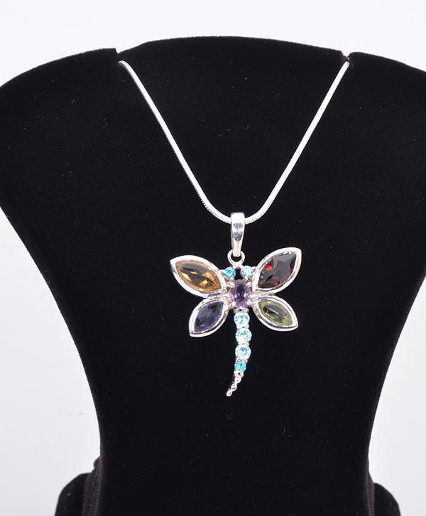 Butterfly Design Multi Stone Pendant - Platear