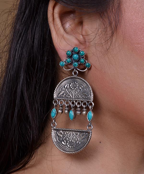 Buy Silver Floral Turquoise Stud Earrings by NOOR BY SALONI at Ogaan Market  Online Shopping Site