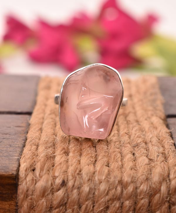Buy Genuine Oval Rose Quartz Ring in Sterling Silver, Natural Rose Quartz  Ring, Three CZ, Pink Quartz Crystal, Vintage Inspired Design, US 5 8 Online  in India - Etsy
