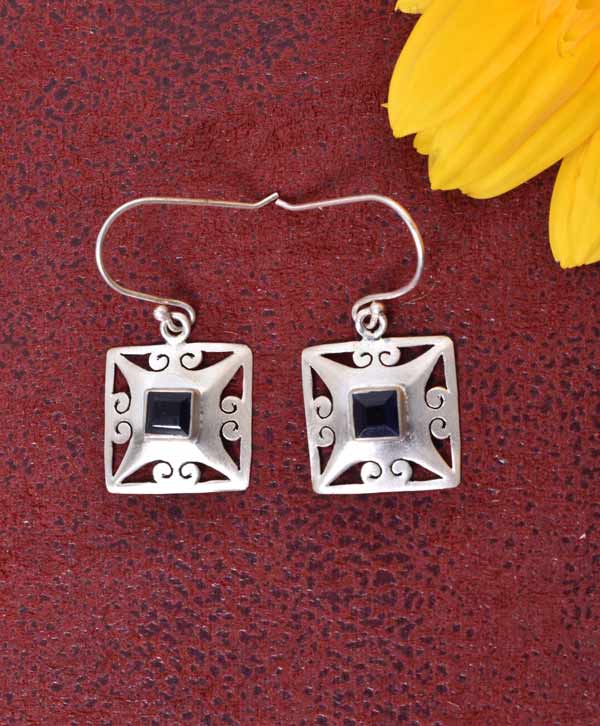 Silver Black Square Halo Stud Earrings | Classy Women Collection