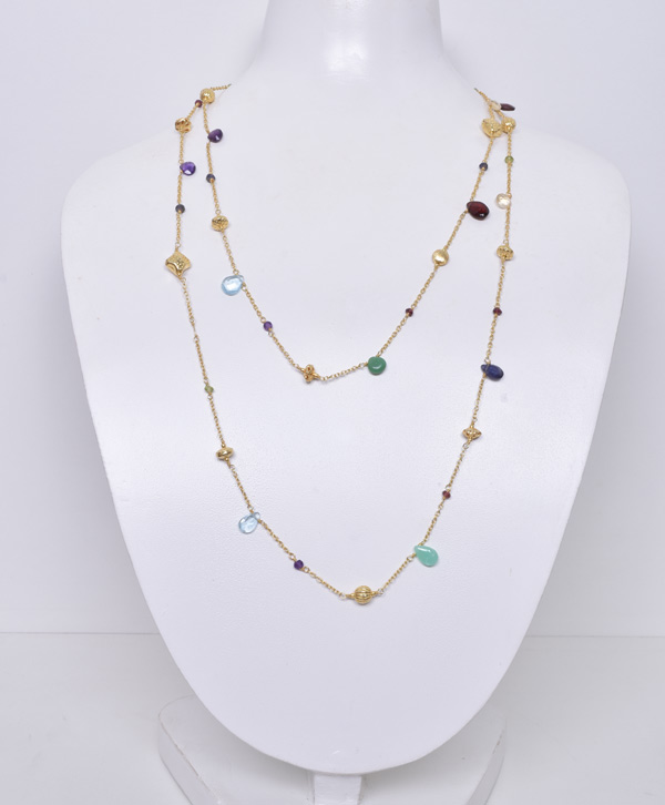 Multi Stone Modern Necklace - Platear