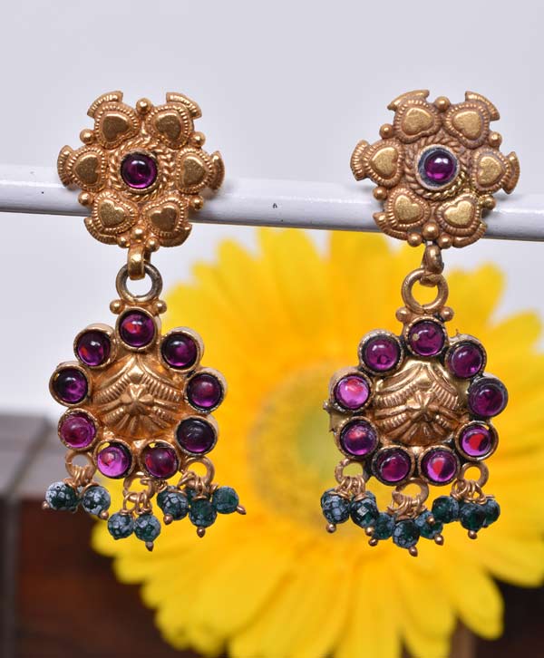 Gold Plated Pearl Traditional Hanging Peacock Earrings