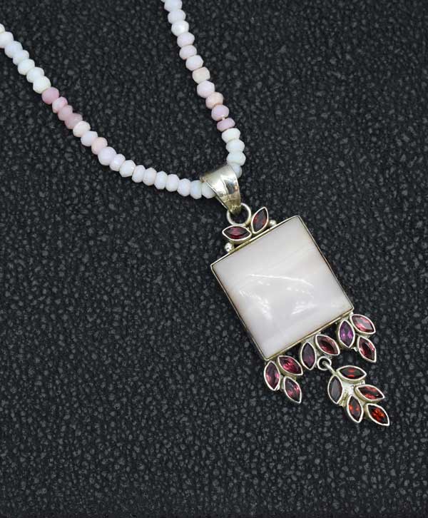 Garnet & Pink Stone Pendant - Platear