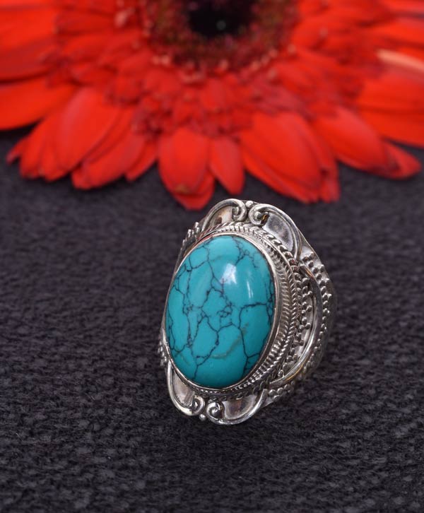 Silver Rings-Silver Turquoise & Black Onyx Stone Reversible Rings