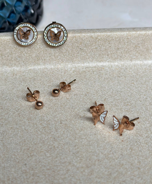 Enchanting Butterfly Diamond Stud Earrings in Rose Gold for kids